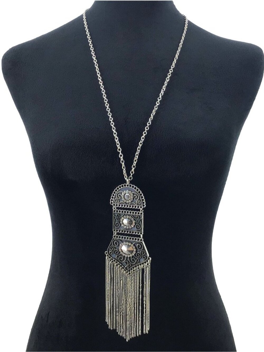 Paparazzi Tassel Tycoon Necklace Chain Fringe Vintage Style Antique Silver Tone